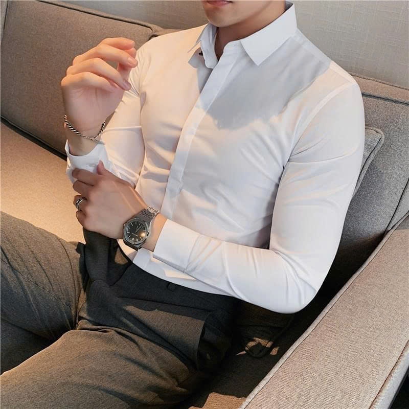 Áo Sơ Mi Nam GUSSET Tay Dài Trơn Cotton Thoáng Mát Giấu Cúc Tinh Tế Có Độn Vai SMP17