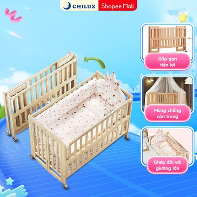 NÔI GỖ GẤP GỌN cho bé Chilux - Đa năng, nhiều chế độ, dễ dàng ghép đôi với giường bố mẹ