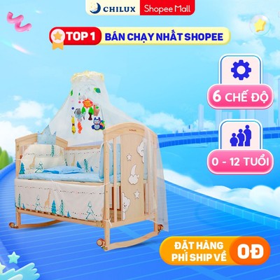 Nôi cũi cho em bé Chilux đa năng kèm bộ quây đệm hoàng gia và đệm xơ dừa - Combo trọn bộ
