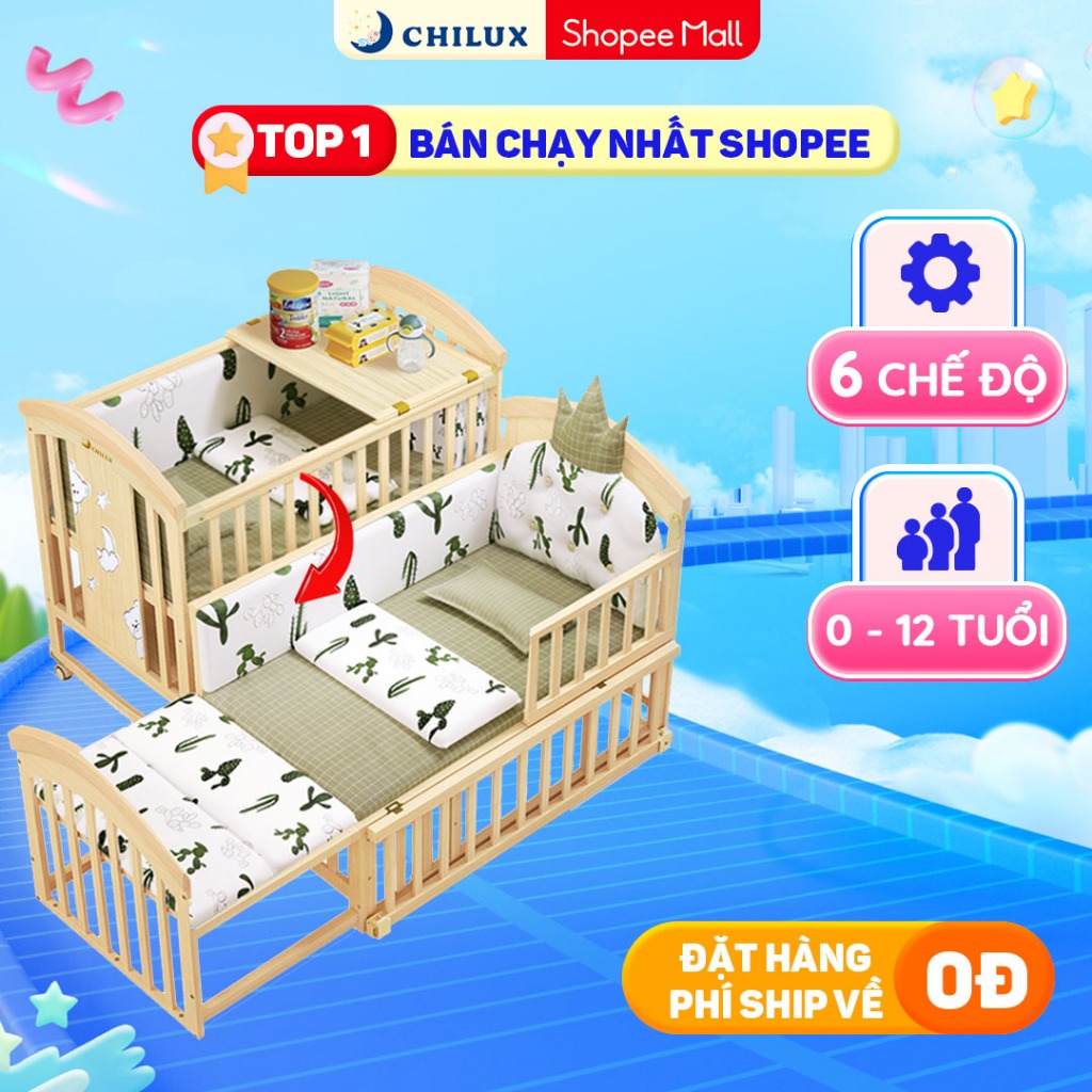 Nôi cũi cho bé Chilux Peace Natural - Đa năng 6 chế độ tiện lợi cho mẹ và bé - Bảo hành 3năm