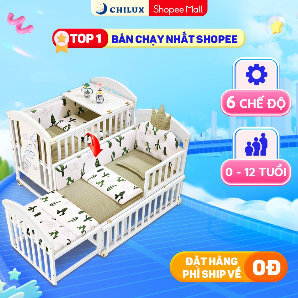 Nôi cũi cho bé sơ sinh đa năng 6 chế độ CHILUX PEACE WHITE - Sử dụng từ 0 đến 12 tuổi