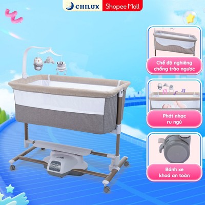 Nôi điện đa năng cho bé Chilux S11 - 8 nấc điều chỉnh nôi, bánh xe có khoá an toàn