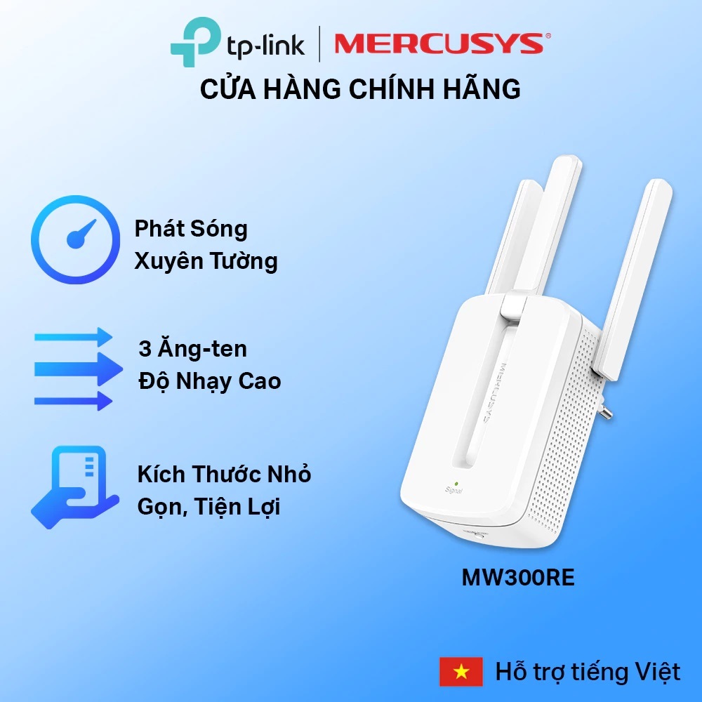 Bộ Kích Sóng Wifi Mercusys 300RE (Mercusys MW300RE) Chuẩn N 300Mbps - Hàng Chính Hãng Bảo Hành 24 Th