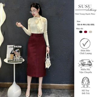  Chân váy Susuclothing công sở cao cấp có lót dáng suông có túi hộp phối đai cách điệu dài 80cm CV08 