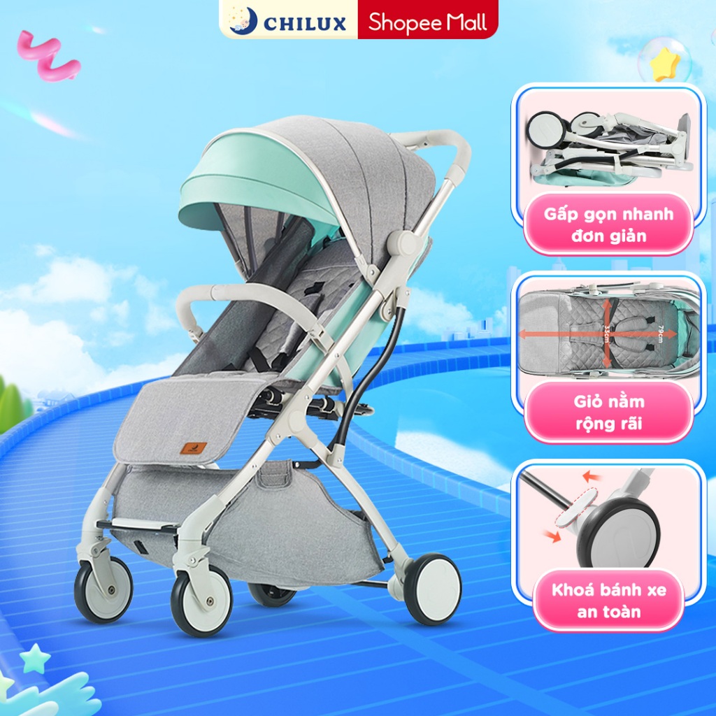 Xe đẩy gấp gọn Chilux A320 - Mái che to nhiều nấc, khoá bánh xe an toàn