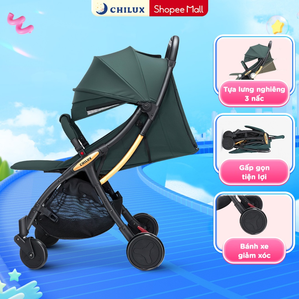 Xe đẩy cho bé gấp gọn CHILUX D23 - giảm rung lắc tối đa, bảo hành chính hãng 3 năm