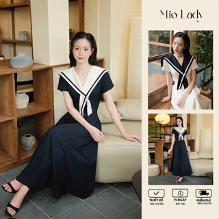 Váy Xòe Cổ Thủy Thủ Phối Viền Chất Chéo Hàn 2 Lớp Mềm Mát Trẻ Trung Thanh Lịch - Miolady