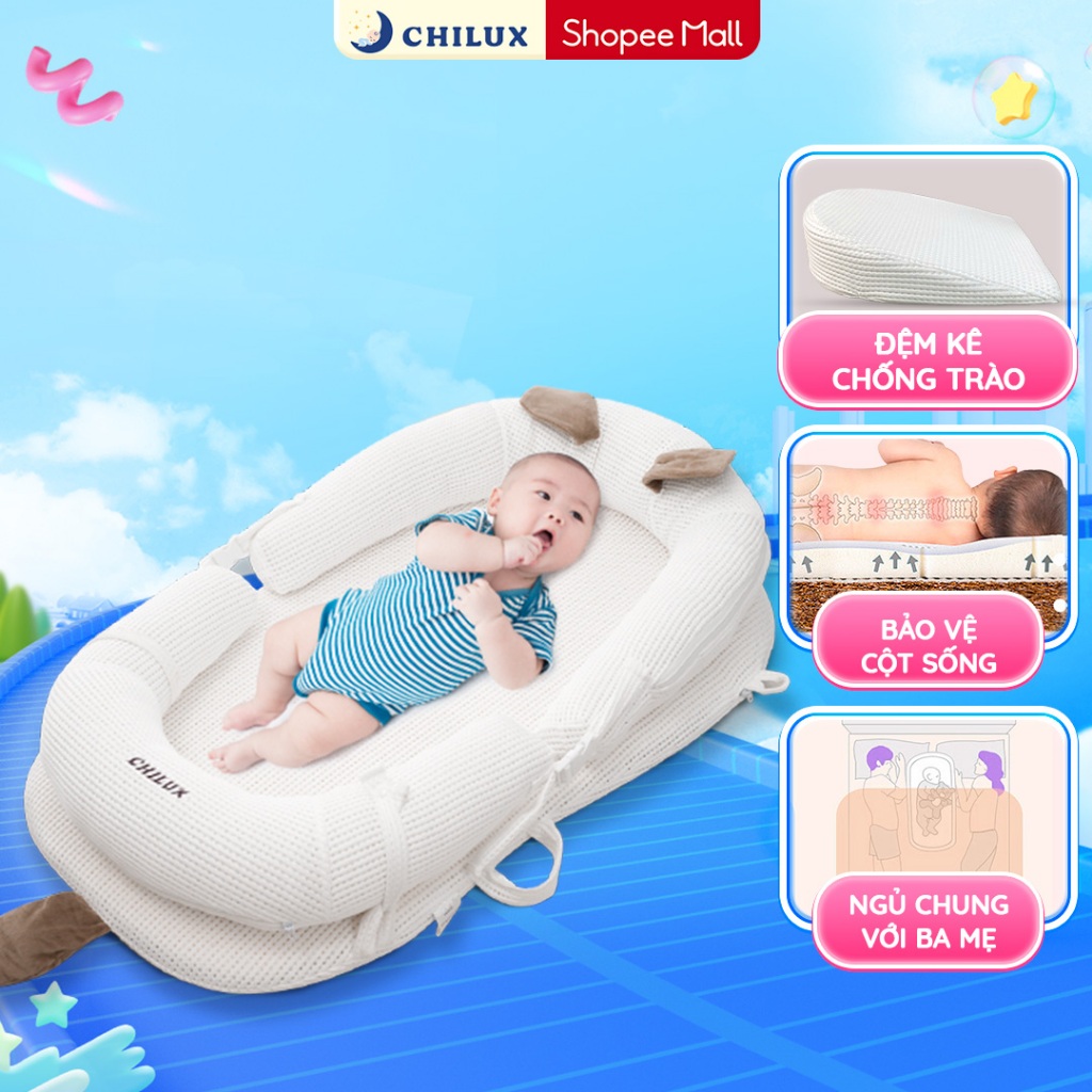 Đệm ngủ mèo trắng Chilux - Định hình tư thế nằm khoa học, hỗ trợ bé ngủ ngon