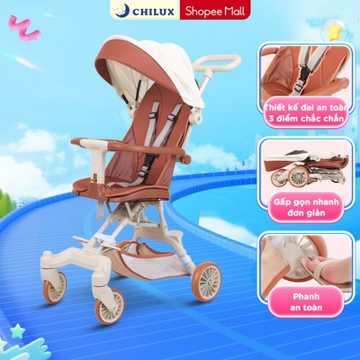 Xe đẩy gấp gọn Chilux M55 - Thiết kế đai an toàn 3 điểm, mái che nhiều nấc