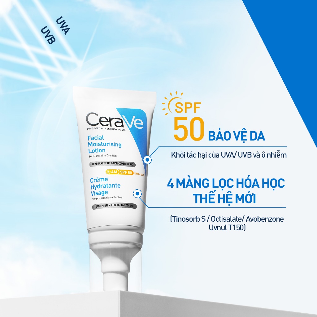 Sữa chống nắng dưỡng ẩm phục hồi SPF50 CeraVe AM Facial Moisturising Lotion SPF50 52ml | BigBuy360 - bigbuy360.vn