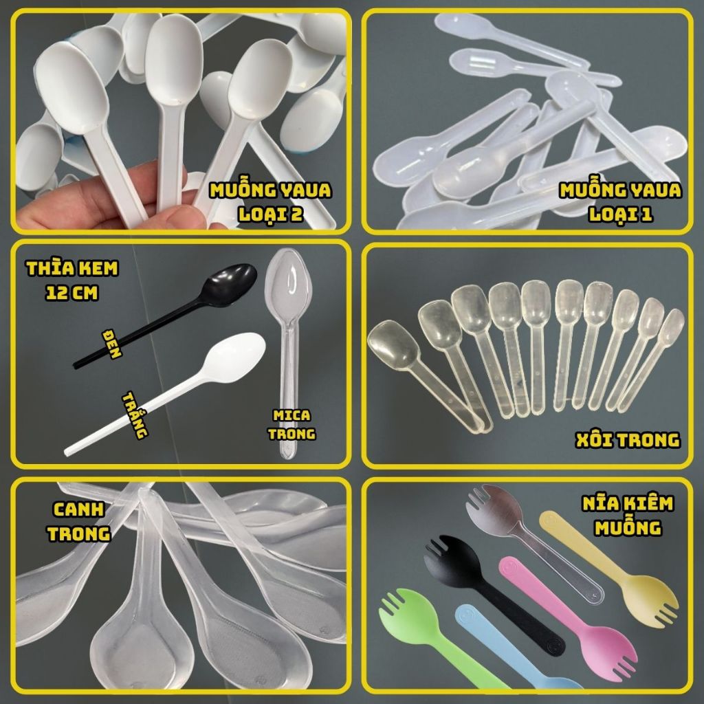 100 muỗng/ thìa nhựa/Nĩa nhựa dùng ăn bánh kem, xôi, yaua, sữa chua, flan (có bán lẻ 50/5 cái)