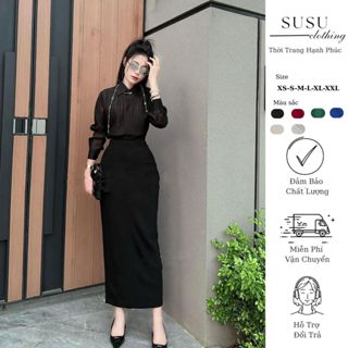 Chân váy bút chì suông dáng dài 90cm macxi 2 lớp có lót có túi xẻ sau phong cách thanh lịch Susuclothing CV07