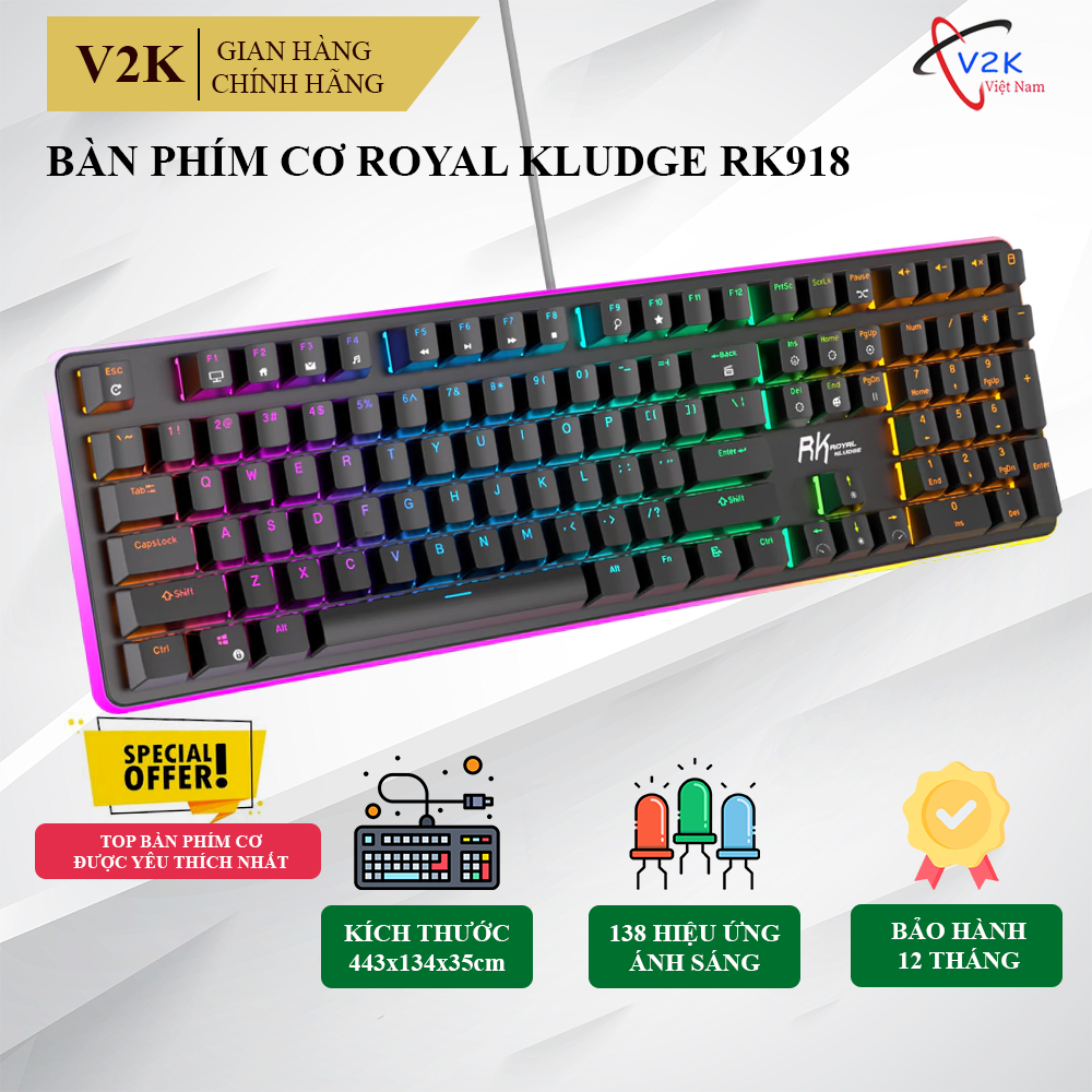 Bàn phím cơ Gaming Royal Kludge Rk918 | Led RGB hơn 20 chế độ siêu đẹp | Blue switch