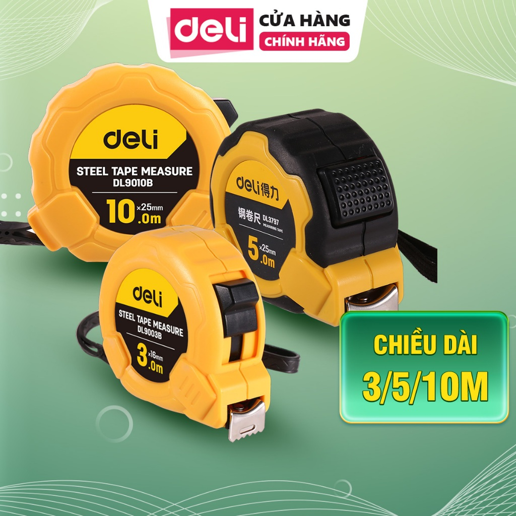 Thước Cuộn Thép Chính Hãng Deli, Thước Cuộn Thép Bọc Cao Su - Chất Liệu ABS Dùng Trong Công Trình