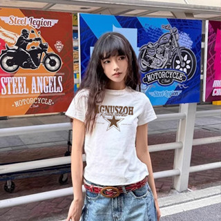 Áo baby tee outerity nữ Trắng áo ngôi sao mùa hè cổ tròn thư in hình Zeeni local brand