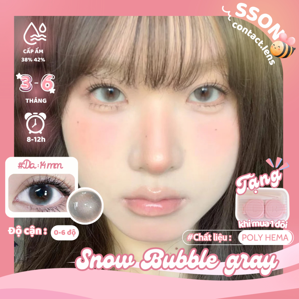 Lens  Mắt cận màu Snow Bubble Gray Gdia14mm Dia14.2mm Dòng kính áp tròng cận 0~6 độ SSon Lens