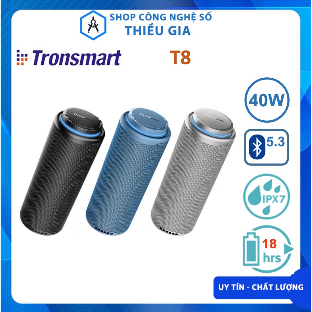 Loa bluetooth 5.3 Tronsmart T8 công suất 40W, IPX7, RGB, hỗ trợ thẻ TF, nâng cấp từ T7