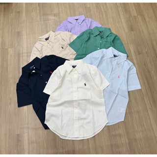 Áo sơ mi linen polo tay ngắn thêu ngựa