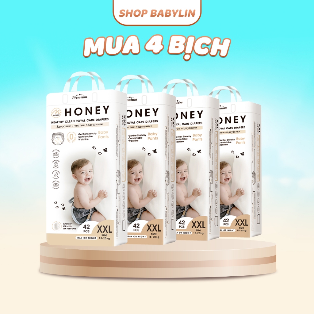 [4 BỊCH HONEY PREMIUM] Tã Bỉm Dán Quần Honey Premium Cao Cấp, Cải Tiến Mới Nhất Cho Bé
