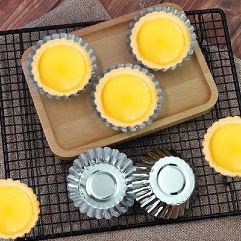 Khuôn nhôm làm bánh tart trứng tái sử dụng hình tròn vân 7x5x2.2cm (MS 110)