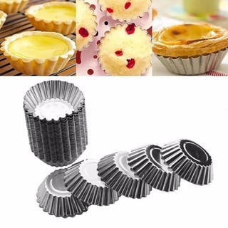 Khuôn nhôm làm bánh tart trứng tái sử dụng hình tròn vân 7x5x2.2cm (MS 110)