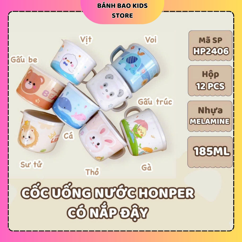 Cốc Uống Nước Honper Có Tay Cầm Và Nắp Đậy Tiện Lợi, Ca Uống Nước Kèm Nắp Đậy Cho Bé