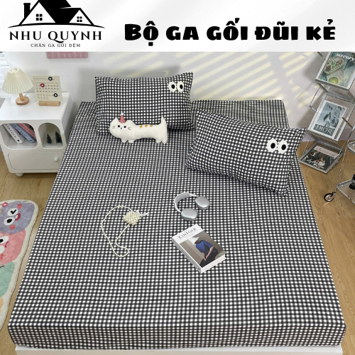 Bộ ga gối drap giường 3 món  Món Đũi Kẻ Mắt  gồm (1 ga+ 2 vỏ gối nằm ) chất liệu cotton mềm mịn