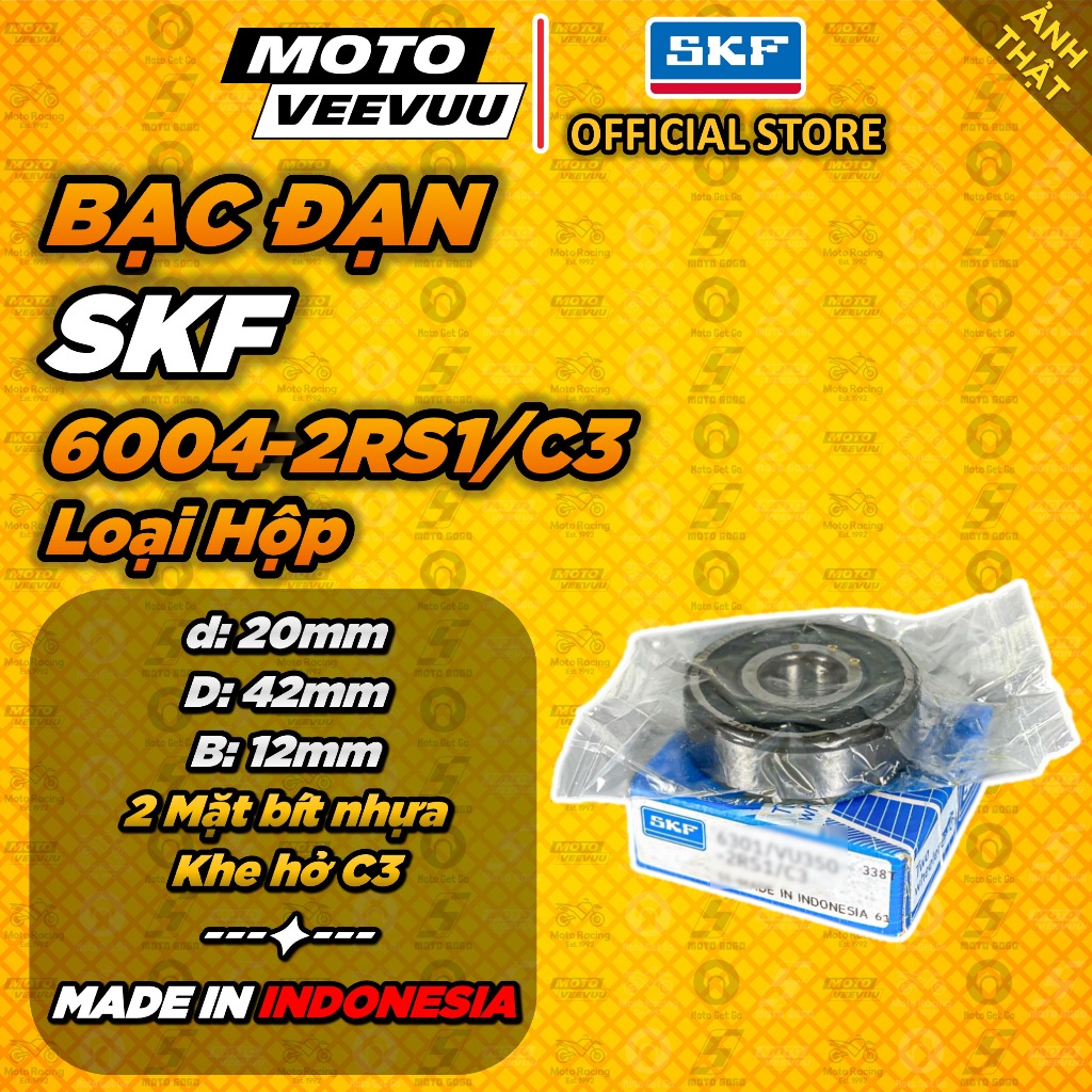 [CHÍNH HÃNG] Bạc đạn vòng bi SKF 6004 2 bít nhựa HỘP 6004/VU350-2RS1/C3