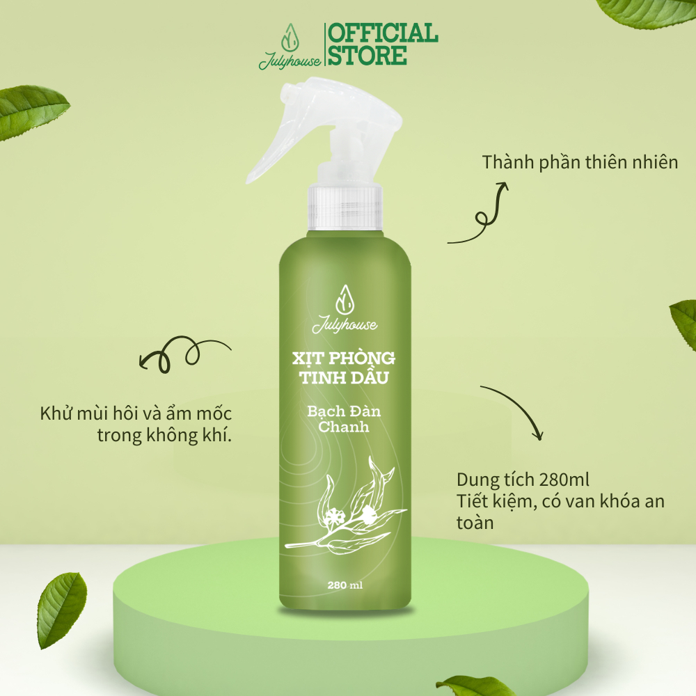 Xịt phòng Julyhouse 280ml chiết xuất từ tinh dầu Bạch đàn chanh hương thơm dịu nhẹ