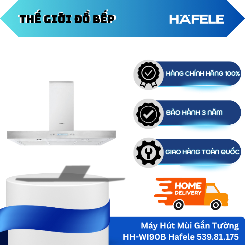 Máy hút mùi gắn tường Hafele HH-WI90B - 90cm, Trắng, Turbin đôi, 900 m³/h