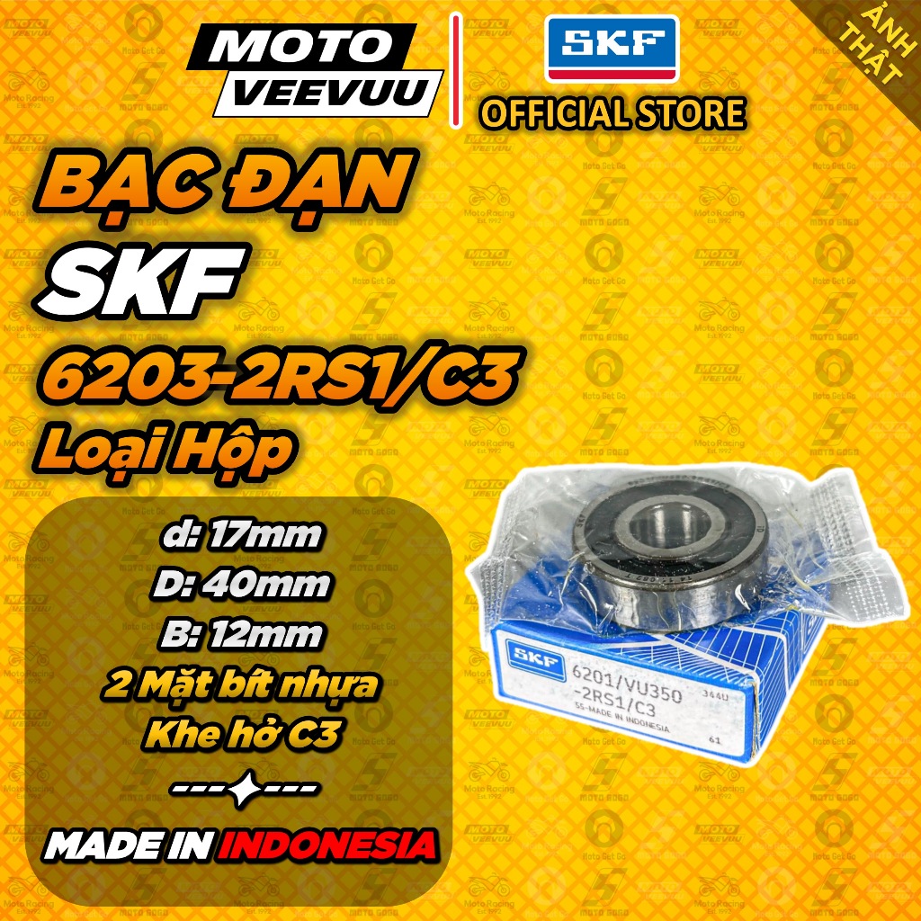 [CHÍNH HÃNG] Bạc đạn vòng bi SKF 6203 2 bít nhựa HỘP 6203/VU350-2RS1/C3