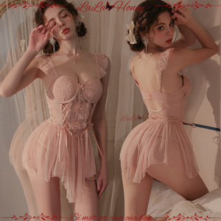 Váy Ngủ Ren Xuyên Thấu Corset Xương Cá Có Gọng Và Đệm Nâng Ngực Gợi Cảm, Đồ Ngủ Quyến Rũ - LALA HONEY