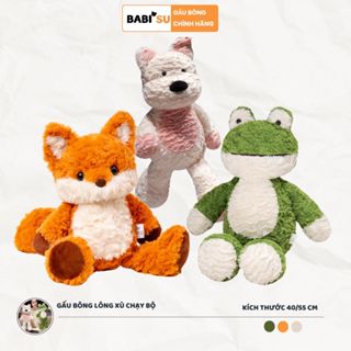 Gấu bông chạy bộ cáo cam chó ếch lông xù dễ thương, Gấu nhồi bông động vật lông cừu cao cấp món quà đáng yêu cho bé