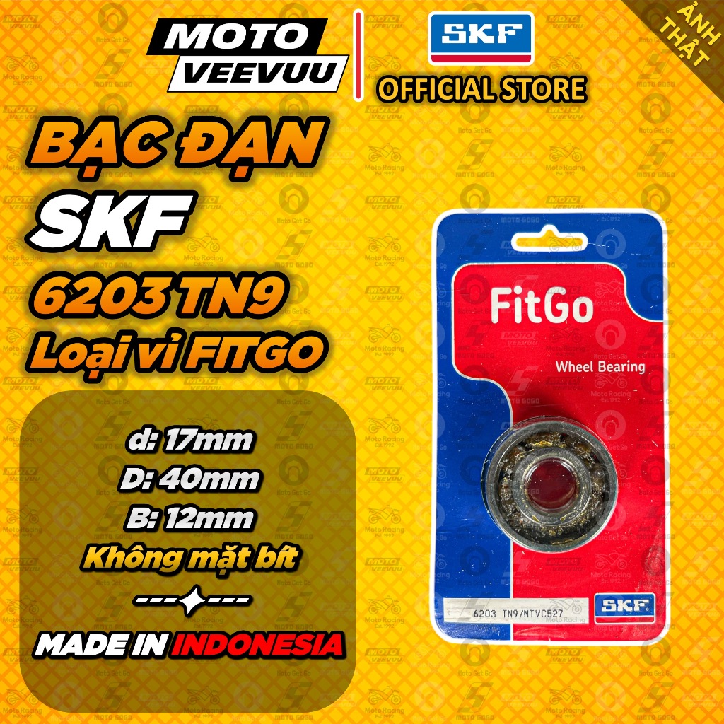 [CHÍNH HÃNG] Bạc đạn vòng bi SKF 6203 không mặt bít VỈ FITGO 6203 TN9/MTVC527
