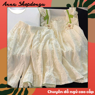 Bộ đồ mặc nhà nữ sát nách ngọt ngào babydoll hè bông mây có mút ngực hoa nổi đáng yêu cute thoải mái 045