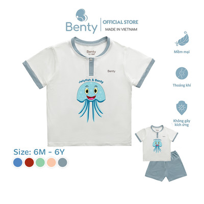 Bộ cộc tay cổ trụ chú sứa BENTY BT040 chất liệu mềm mịn mát bé trai bé gái, đồ bộ cho bé cao cấp