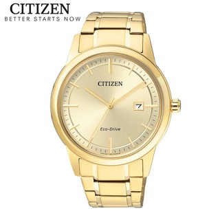 Đồng hồ nam citizen eco-drive dây thép không gỉ aw1232-55p - mặt vàng