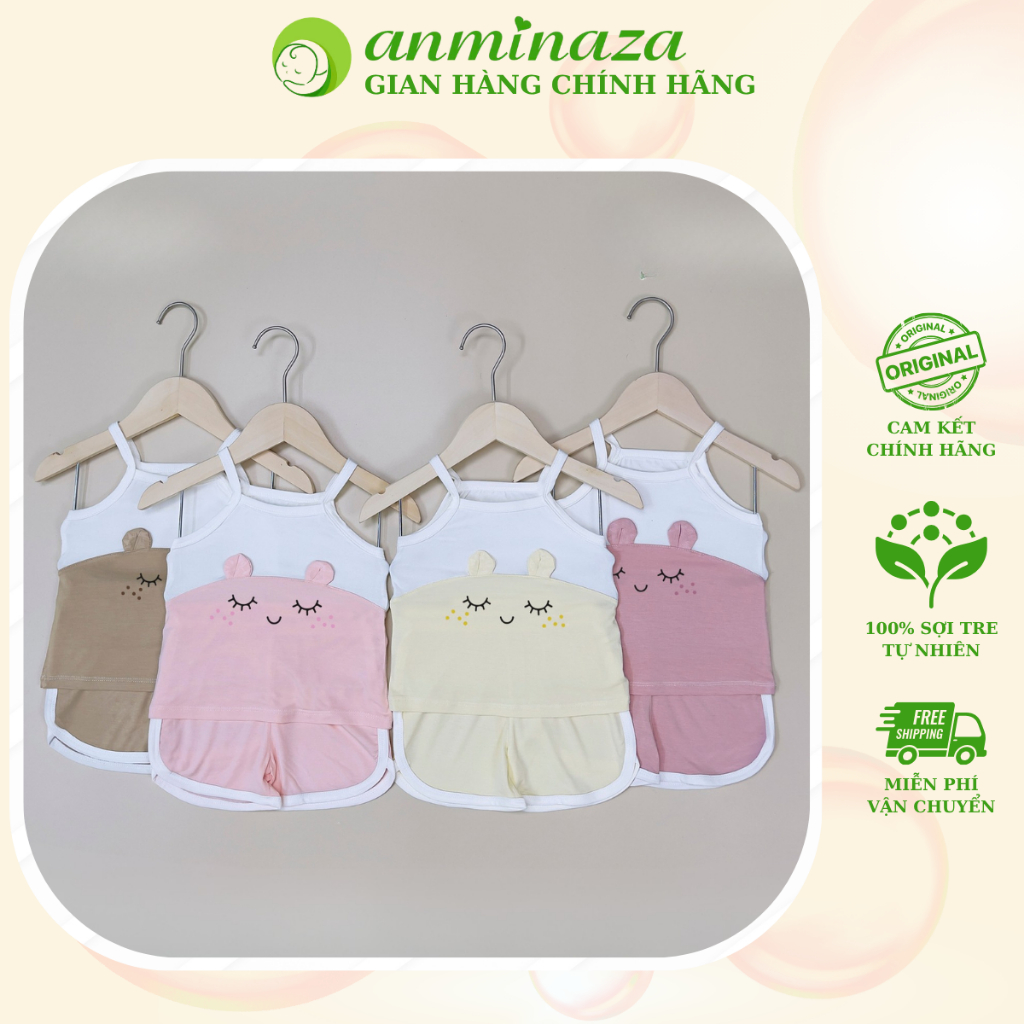 [Anminaza] Bộ 2 Dây Cho Bé Gái Anminaza Vải Sợi Tre Mềm Mịn Và Co Dãn Size Từ 7-16kg AMI0148G