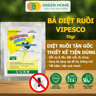 3 Gói Bả Diệt Ruồi Vipesco, GreenHome, Gói 10gr, Chính Hãng, Hiệu Quả Cực Nhanh, Dẫn Dụ và Trừ Ruồi