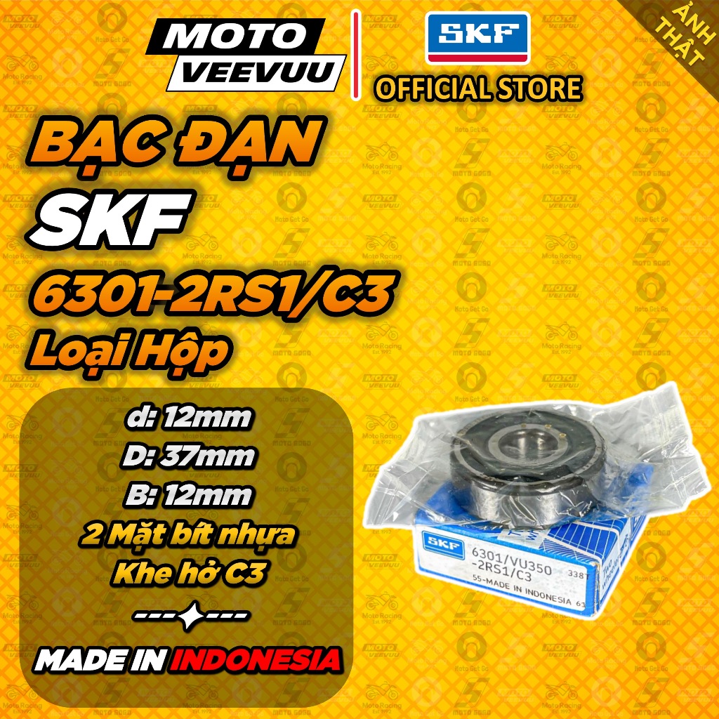 [CHÍNH HÃNG] Bạc đạn vòng bi SKF 6301 2 bít nhựa HỘP 6301/VU350-2RS1/C3