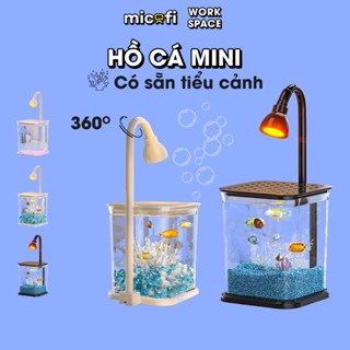 Bể Cá Mini Micofi Thủy Sinh Hồ Cá Để Bàn Nhựa Trong Suốt Cảnh Betta Setup Sẵn Đẹp Có Nắp Để Bàn Có Đèn Decor Văn Phòng