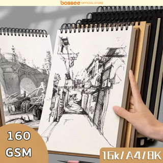 Sổ Vẽ Phác Thảo A4, 16k, 8k Sketchbook 160 GSM, Sổ 120 Trang Bìa Kraft Gáy Lò Xo Dọc