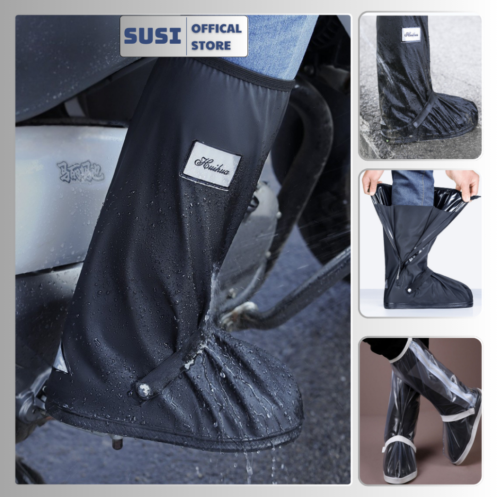 Giày bảo vệ đi mưa cao cấp làm từ vải dù chống thấm, cổ cao bo chun, đế cao su chống trượt SUSI
