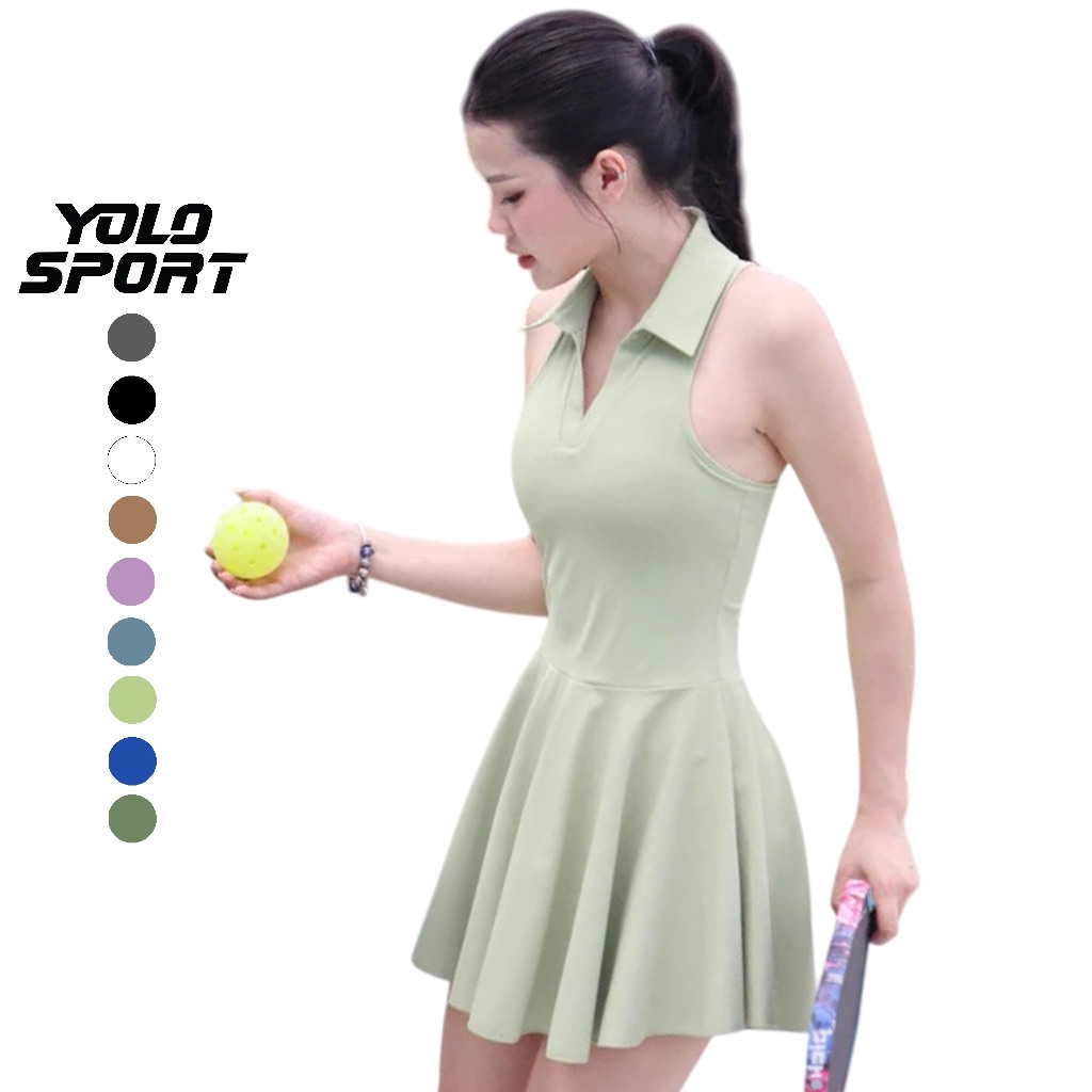 Váy Polo Pickleball Tennis Cầu Lông Nữ Có Cổ Tôn Dáng Thể Thao Golf Cầu Lông Ngoài Trời Bộ Một Mảnh 