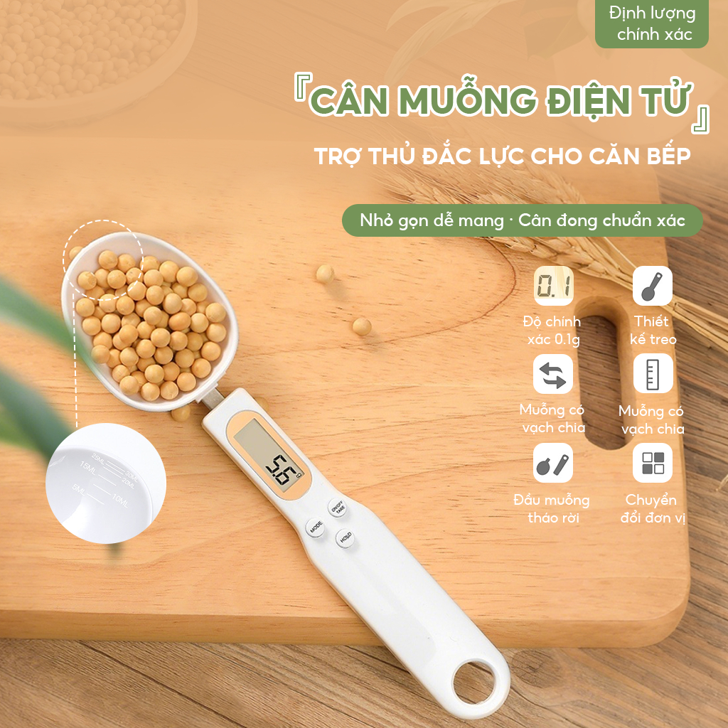 Cân điện tử tiểu ly dạng thìa, muỗng 500g/0.1,Bộ 6 thìa đong định lượng cân bột làm bánh
