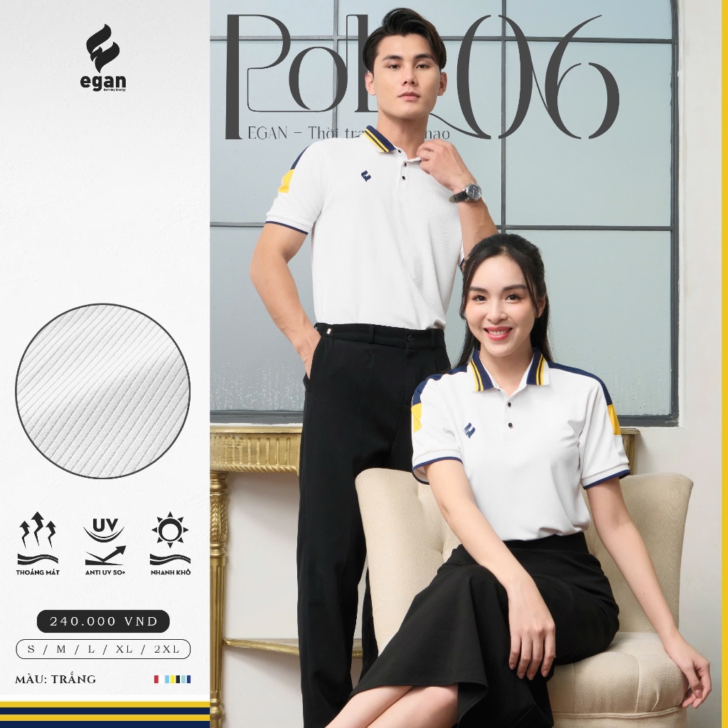 EGAN - Áo Polo NAM NỮ Egan 06, Logo sang trọng, Chống nắng UV/UPF 70+, Vải E-COOLDRY mềm mại