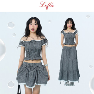 LOLLIE STUDIO - Áo kẻ viền ren bo chun nơ ngực Eri Top TKA451