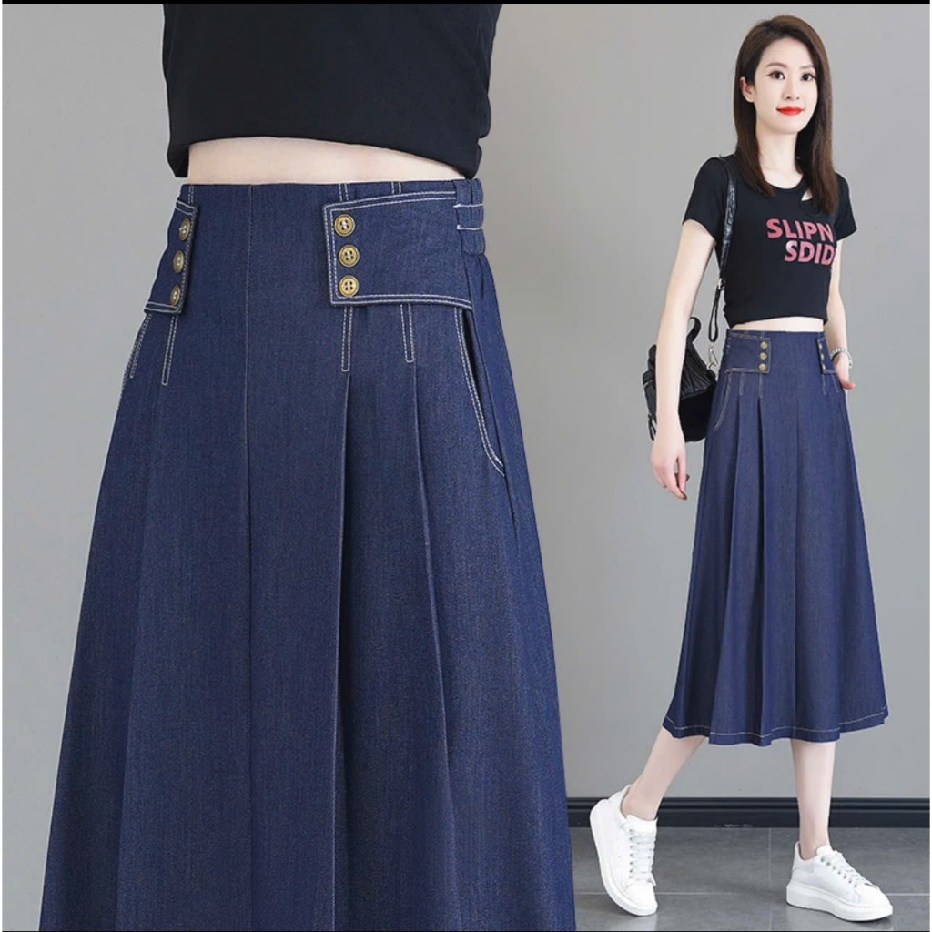 Chân váy jean Shop Jean dáng xòe MODSLY chân váy bò dài cạp cao CV013 dễ phối đồ