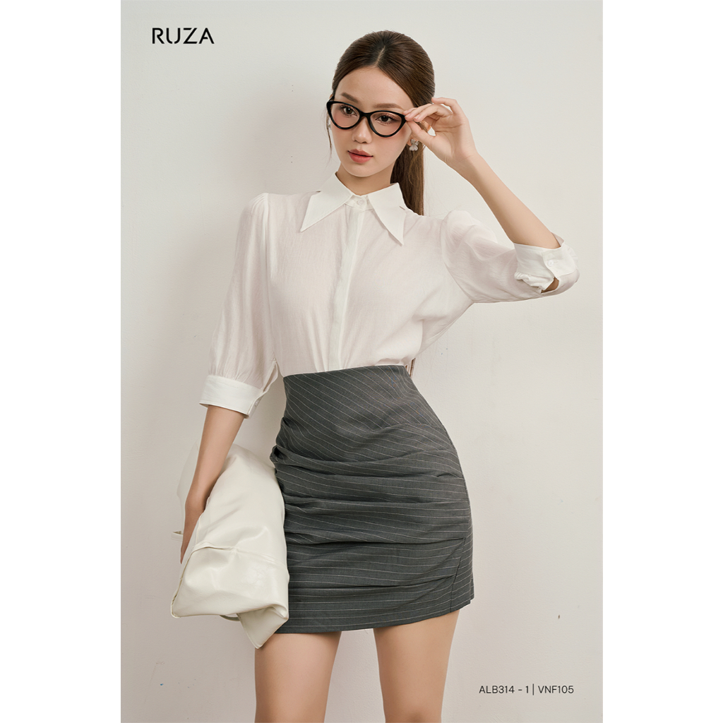 Áo sơ mi nữ tay lỡ RUZA công sở thiết kế thanh lịch sang trọng ALB314