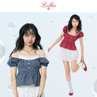 LOLLIE STUDIO - Áo kiểu viền ren cúc hoa bo chun lưng Lacey Top TKA434